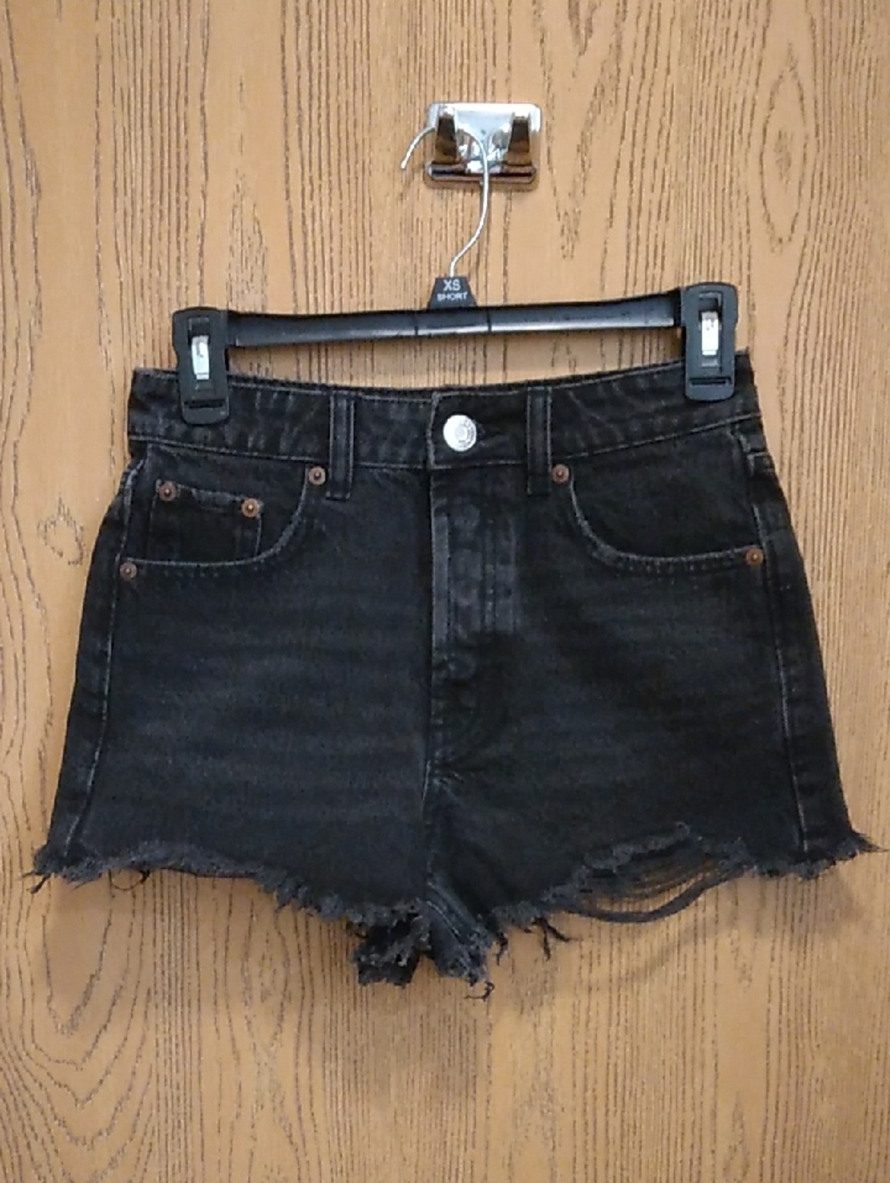 Zara Black Distressed Denim Cutoff Shorts High Rise Button Fly